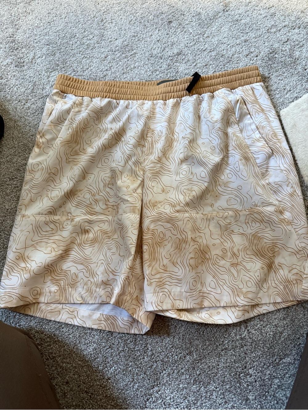 Men's Athletic Shorts in Cream with Tan Topographic Print